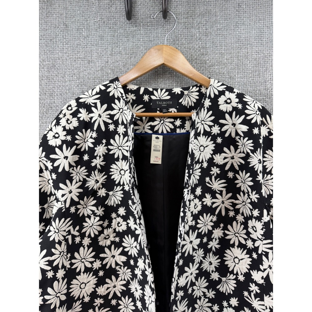 Talbots Daisy Embroidered Coat Women 18W Black Floral Topper Jacket New!